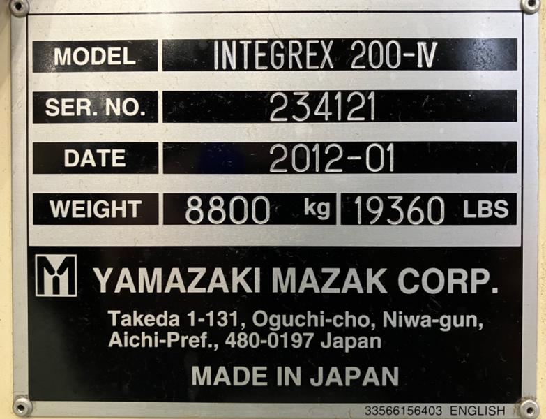 ヤマザキマザック NC複合加工機 INTEGREX200-IV