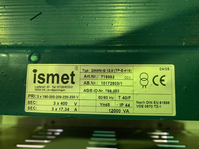 ISMET トランス 200V➡400V DAWNーG　12,0　（TP-E-415）