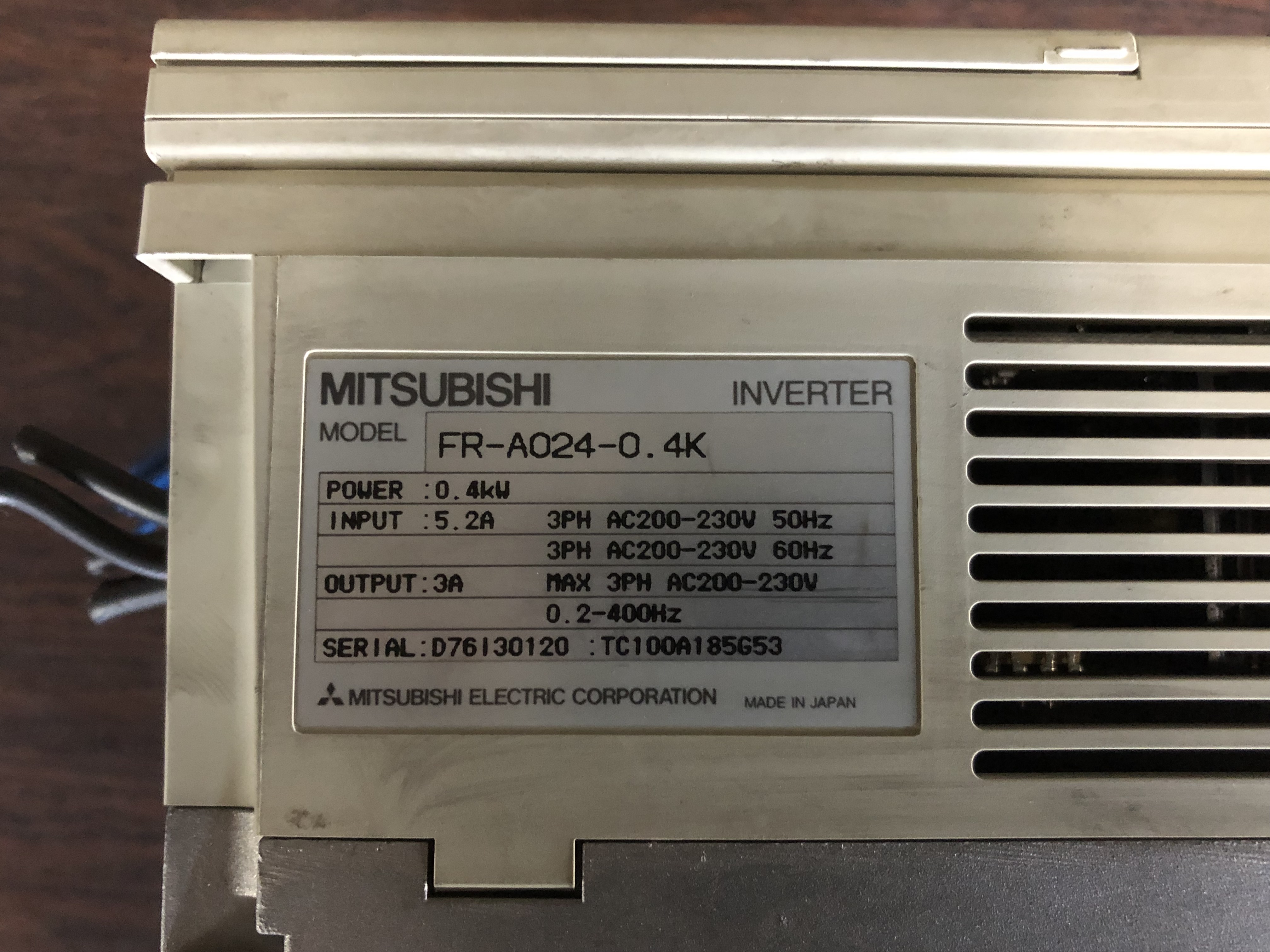 三菱電機/MITSUBISHI インバーターINVERTER FR-A024-0.4K (FR-PU03)