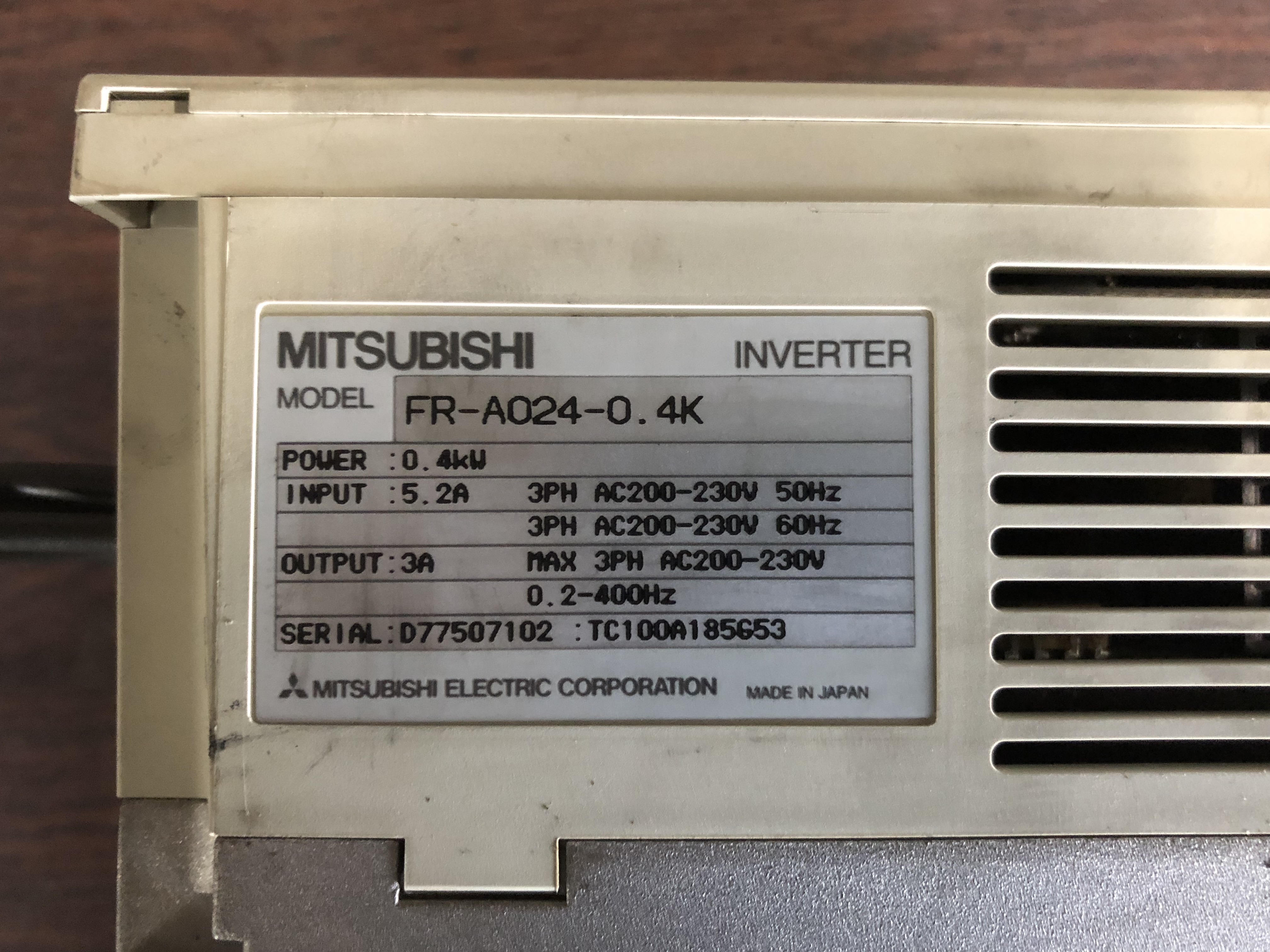 三菱電機/MITSUBISHI インバーターINVERTER FR-A024-0.4K