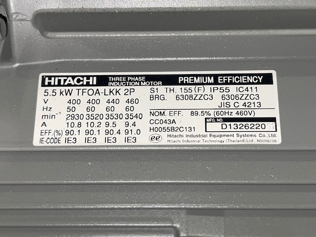 日立 5.5kw標準横型モーター TFOA-LKK