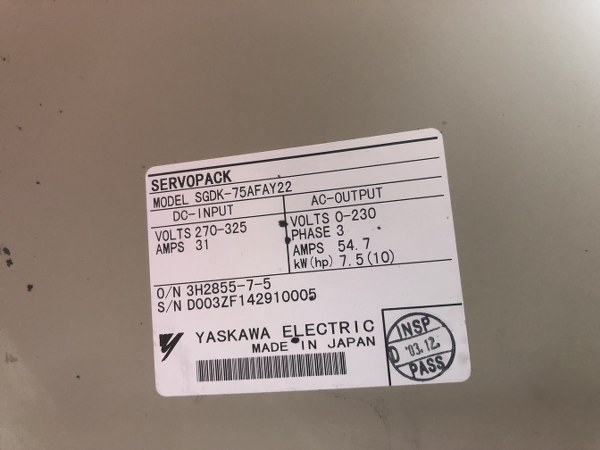 YASKAWA ACサーボモーター SERVO-SGDK-75FA-Y22