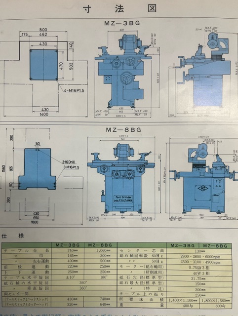 松澤 万能工具研削盤 MZ-8BG